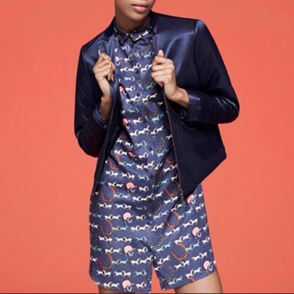 RICHARD NICOLL X FRED PERRY Silk Cotton Blend Horse Print Shirt Dress